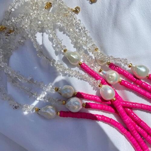 2021 summer women Polymer Clay Necklace Soft Pottery Choker big baroque freshwater pearl Necklace Surfer Beads Collar