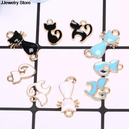 10Pcs/Set DIY Accessory Zinc Alloy Mixed Color Enamel Cat Hang Pendant, Hang Charm For Craft Jewelry Findings new
