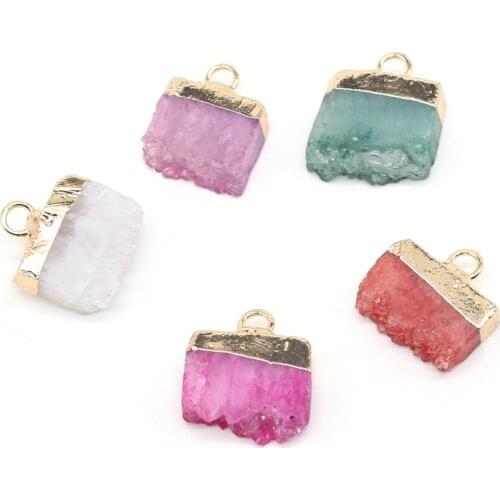 Natural Stone Pendants Exquisite Multiple Colors Crystal Cluster Dyed Quartzs Stone Charms for Jewelry Making Necklace Bracelet