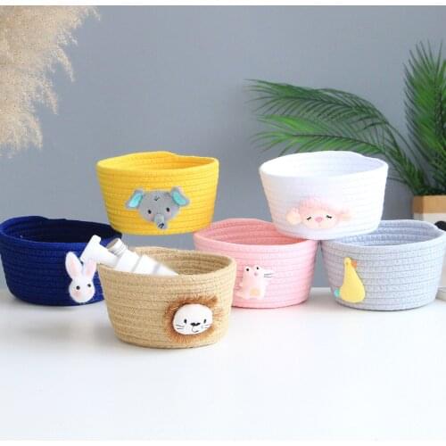 Hand Woven Storage Basket Cartoon Animals Kids Toys Desktop Organizer Sundries Storage Box Laundry Baskets 16*9CM