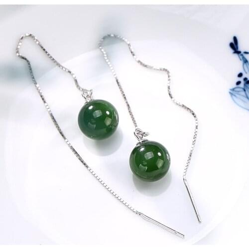 S925 pure silver inlay hetian jade jade restoring ancient ways round bead wholesale high-grade line ear stud earrings