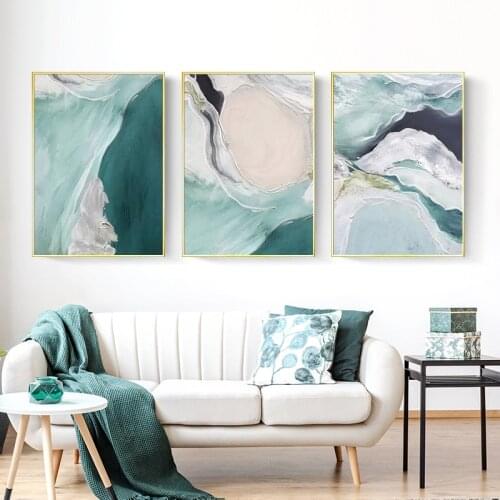 Nordic Modern Dark Green Watercolor Abstract Oil Painting Living Room Light Luxury Decoration Mural Painting Core