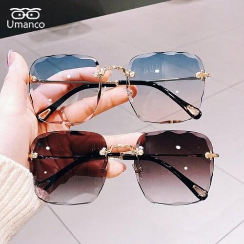 2021 Fashion Sunglasses for Women Men Oversized Rimless Metal Glasses Leg Gradient AC Lens Color Street Beach Travel Gift UV400