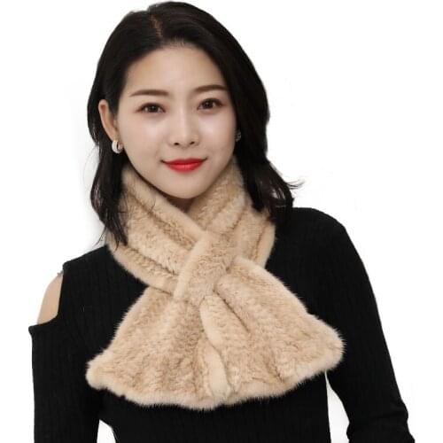Scarf style women real mink scarf real mink scarf warm soft handmade quality knitted real mink shawl scarf ZM-017