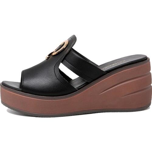 Open-Toed Wedge Slippers, Metal Decorative One-Line WomenS Shoes, Platform WomenS Shoes