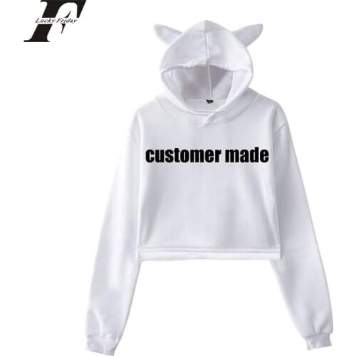 CUSTOMIZE LOGO design Cat Ear Cropped Top Hoodies sweatshirts kpop Sexy streetwear Harajuku clothes CUSTOMIZE MADE 8802-WY15