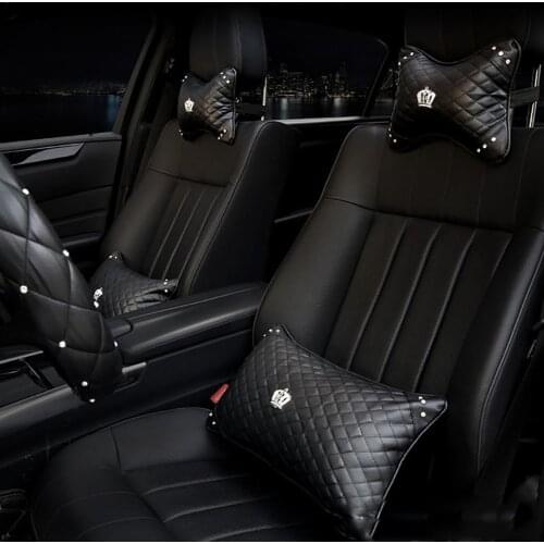 Universal PU Leather Car Pillows Diamond Rhinestone Auto Interior Neck Headrest Seat Support Waist Pillow Car Accessories