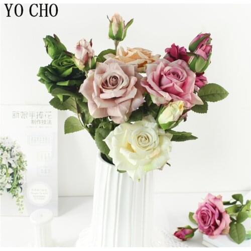 European Vintage Artificial Silk Rose Flowers 5 Big Head 5 Small Bud Bouquet Wedding Home Retro Fake Flower Party DIY Decoration