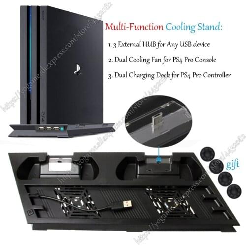 For PS4 Play Station 4 Pro Heat Sink Cooling Vertical Stand Dual Controller Charging Dock Station for Sony Playstation 4 Pr