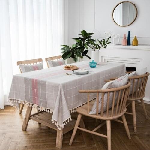 Waterproof plaid striped linen decorative tassel tablecloth thickened rectangular table mat coffee table tablecloth