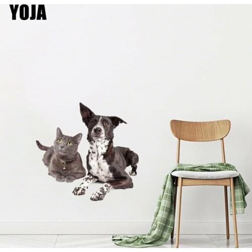 YOJA 46.5×44.5CM Cute Surprised Cat And Dog Creative Wall Stickers Mural Fashion Aniaml Home Decor Decals 8WS0246