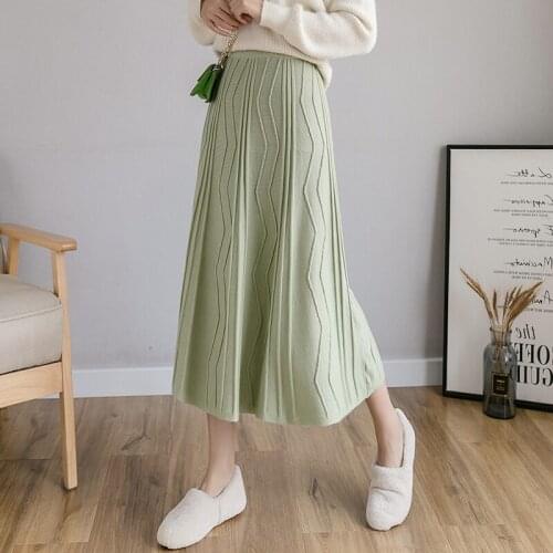 2021 New Sweater Skirt Autumn Winter warm knitted skirt elastic waist high waist sweater long skirts for female Solid color