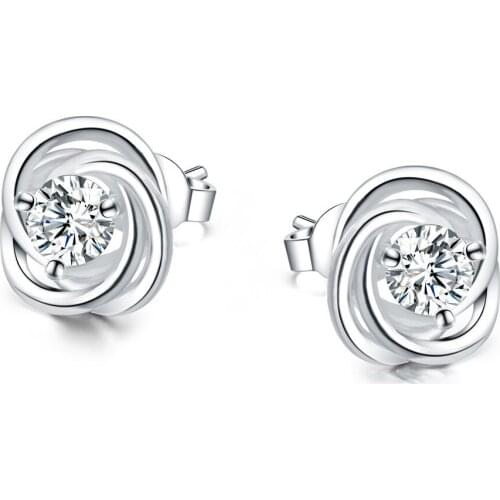 Wholesale 925 sterling silver fashion exquisite pattern zircon round earrings earrings ladies jewelry wedding party gifts