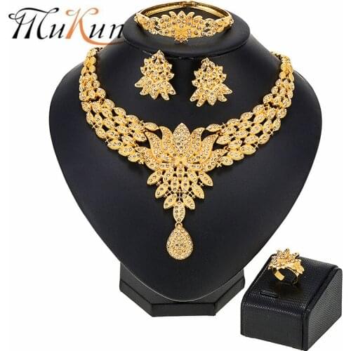 MUKUN Dubai Gold color Jewelry Sets for Women Necklace Earrings Bracelet Ring Set Women African Beads Indian Bridal Jewelry Sets