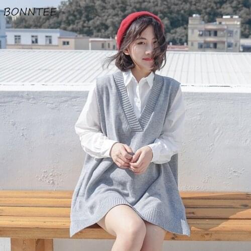 Women Vest Plus Size S-5XL Solid All Match Cozy Loose V-neck Elegant Preppy Sweater Sleeveless Casual Korean Style Fashion Femme