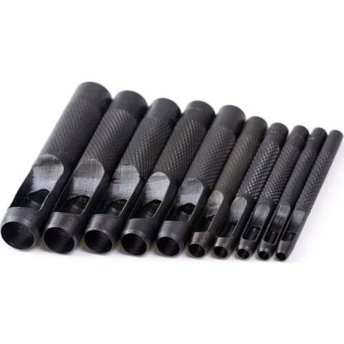 1 Set Round Leather Belt Hole Puncher 1.0mm-10mm Leather Craft Tools Metal Punch Kit for Watch Band Hollow Clothing Canvas