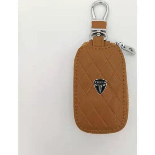 1 Pcs New Fashion Genuine Leather Key Case Key Cover Holder Chian Smart Car Styling For Tesla Black/Brown/Coffee Free Shipping
