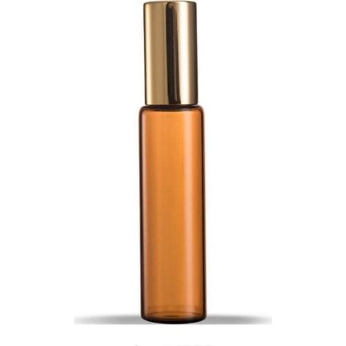 10ml Thick Frosted Amber Brown Glass Roll On Bottle Essential Oils Container with Gold Aluminum Cap LX3700