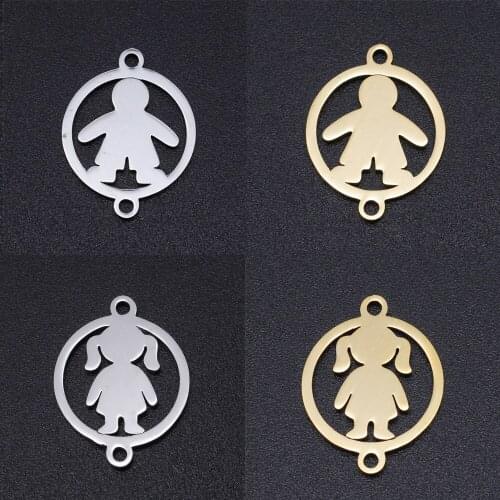 10pcs/lot Real Stainless Steel Boy Girl Connectors Pendants Two Holes for DIY Jewelry Making Accessories