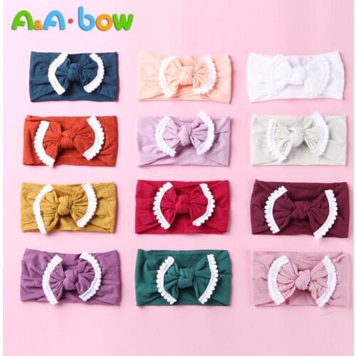 40pcs/lot Wide Nylon Headbands for Baby Girl Bow Head Wrap Bowknot Elastic Headwear Turban Girls Baby Hair Accessories
