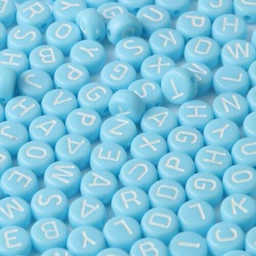4x7mm 200pcs Blue Acrylic 26 Alphabet Beads White letter Loose Spacer Beads For Jewelry Making Diy Handmade children Bracelets