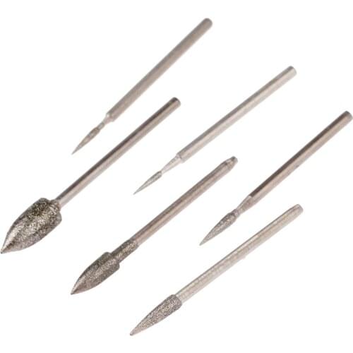6pcs 2.35mm Shank Polished Needle Diamond Electroplating Head Grinding Jade Stone Carving Engraving Tool Accesories