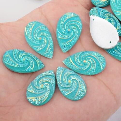 BOLIAO Hot 10Pcs 16*28mm (0.63*1.1 in) AB Color Drop Light Blue Whirlwind Flatback Resin Sew On Wedding/Home Decoration 2 Hole
