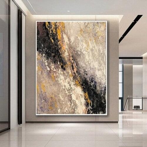 Large Canvas Abstract Art Beige Painting Black Art Canvas Contemporary Art Acrylic Painting On Canvas Original Living Room Art