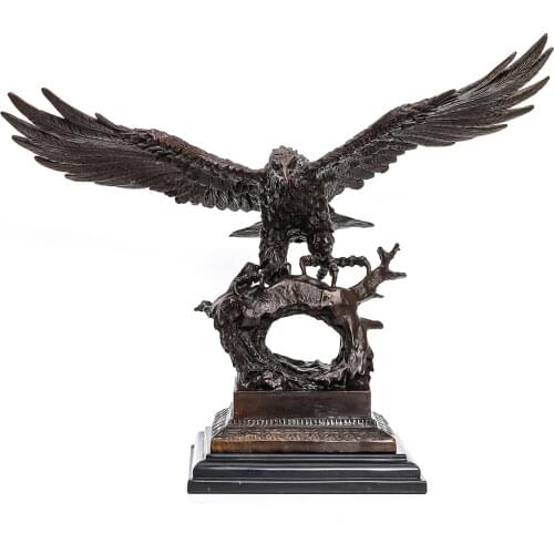 Eagle Spread Wings Sculpture Hot Cast Bronze Hawk Bird Figurine Animal Falcon Art Home Office Decor Large