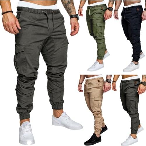 2021 Men s Trousers Loose Adults Solid Color High Waist Long Pants with Multiple Pockets for Spring Summer Fall