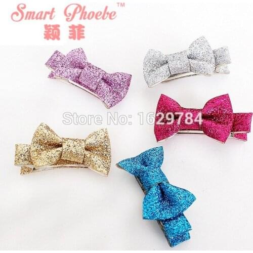 Boutique 20pcs Fashion Glitter Cute Hair Bow Girls Hairpins Solid Kawaii Bowknot Hair Clips Hair Accessories Headwear