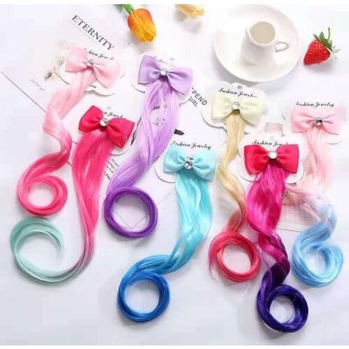 Childrens Fashion Colorful Bow Wig Hairpin Halloween Party Anime Girl Cartoon Hair Accessories Kid Cosplay Costume Hairpin