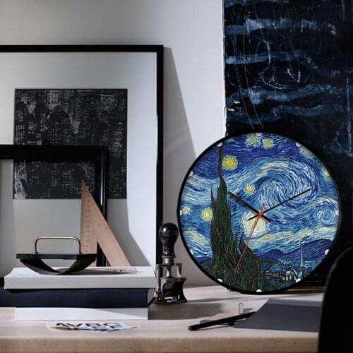 European Art Wall Clock Modern Design Van Gogh The Starry Night Round Wall Watch Art Home Decor Silent Clock 12 inch