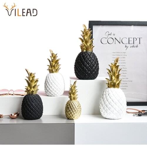 VILEAD 3 Size Resin Pineapple Miniatures Figurines Gold Black White Fruit Model Crafts for Home Decoration