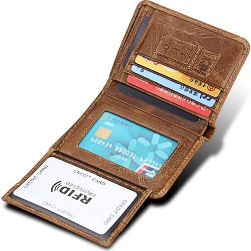 Hot sale multi-card position RIFD anti-magnetic top layer cowhide retro mens wallet genuine leather casual short wallet
