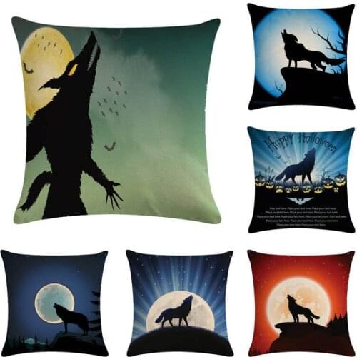 45cm*45cm Cartoon wolf under the moon design linen/cotton throw pillow covers couch cushion cover home decorative pillows