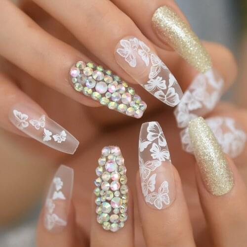Matte Butterfly Nail Art Glitter Fake Nails Clear Summer Salon Quality Tips Predesigned Ladies Fingernail 24