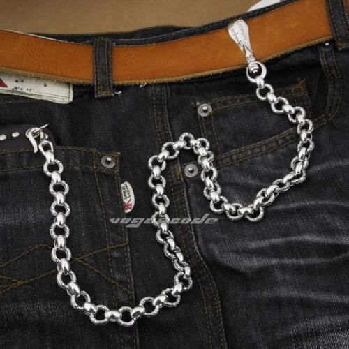 Fashion U Type Waist Pendant Solid 925 Sterling Silver Cool Mens Biker Totem Changing Fate Tach Wallet Chain 8F001WC 12"~36"