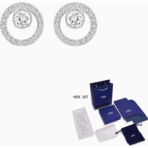 Fashion SWA New CREATIVITY CIRCLE WomenS Pierced Earrings Platinum Classic Exquisite Round Crystal Girl All-Match Jewelry Gift