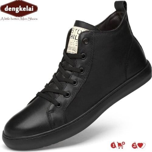 DENGKELAI Genuine Leather Sneaker Boots for Men Chunky Shoes High Top Footwear Luxury Brand Leather Shoe Sneakers 2019