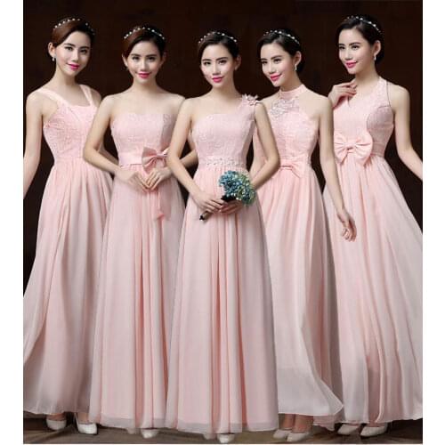 N2021 Spring Summer Autumn Beach Robe Girls' Chiffon Pink Champagne Long Bridesmaid Dress Halter Vestido Sweet Memory