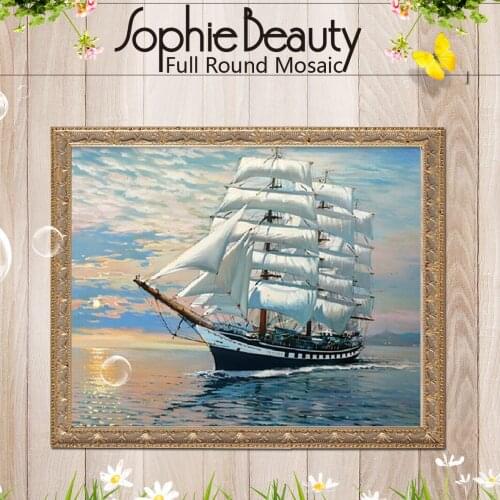 Sophie Beauty 5D Full Round Diy Diamond Painting Cross Stitch Handcraft Embroidery Sea Sailing Ship Arts Needlework Mosaic Sits
