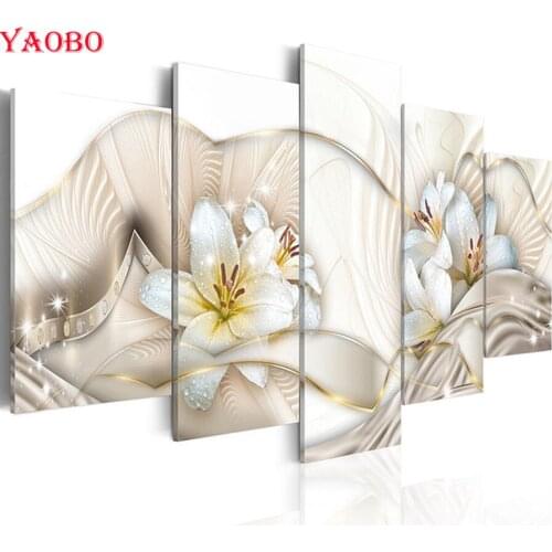 Full square Diy 5D Diamond painting Cross stitch Kit Lily Flowers Diamond Embroidery 5 pcs set Diamond mosaic Crafts Needlework