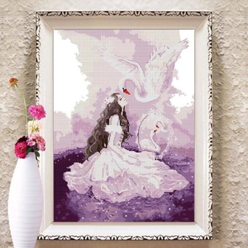 Beauty and the white swan Embroider DIY Counted Printed Canvas Chinese Handwork Print Cross Stitch DMC 14CT 11CT Needlework Sets