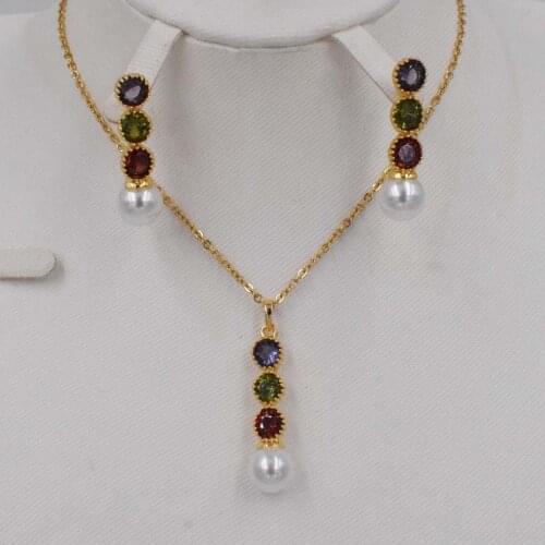 New gold color Fashion Classic Imitation Pearl Necklace Earring Set Clear Crystal Elegant Party Gift Women Wedding Pearl Jewelry