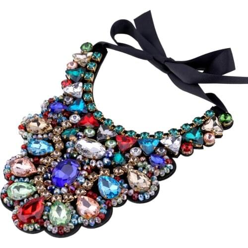 New Design Variety Shapes Crystal Stones Beaded Necklace Pendant for Women Multicolor Crystals Chunky Statement Necklaces