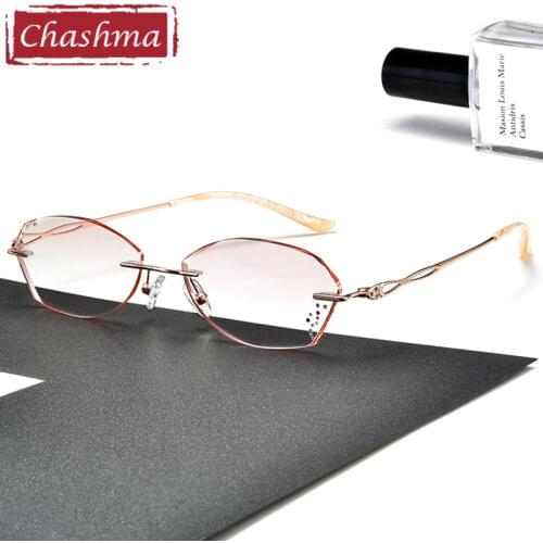 Rhinestone Glasses Women Titanium Colored Lenses Fashion Eyeglasses Diamonds Sun Protection Rimless Eyewear for Female