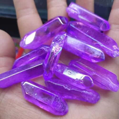 Wholesale Electroplated Red Titanium Rainbow Aura Lemurian Quartz Crystal Point Healing Stones Decor Natural Quartz Crystals