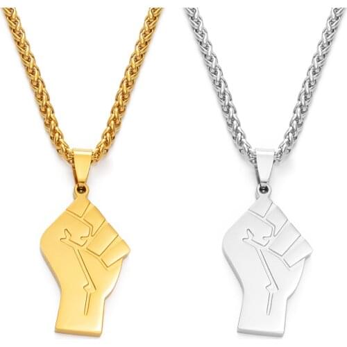 Anniyo Black Lives Matter African Necklaces Women Men,Silver Color/Gold Color Stainless Steel BLM Africa Fist Jewelry #166921