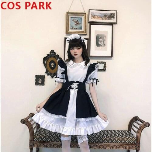 Maids Dress Lolita Girls Skirt Japanese Lace Hem Short Sleeve Dress Gothic Style Cosplay Role Playing Props